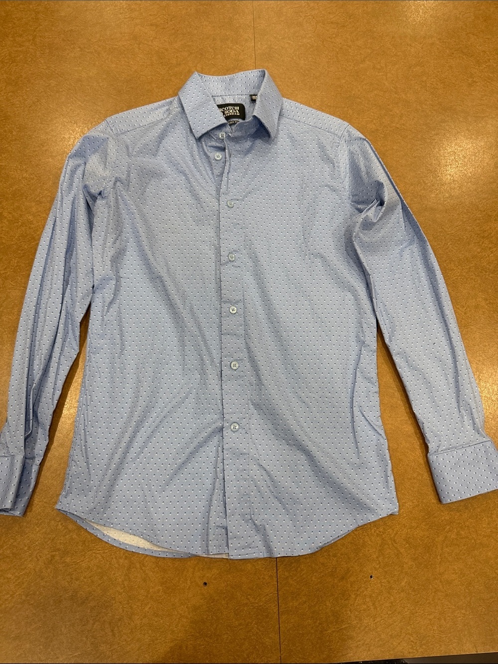 Scotch & Soda Modern Fit 97% Cotton Light Blue Dot-Print Dress Shirt 14.5/37